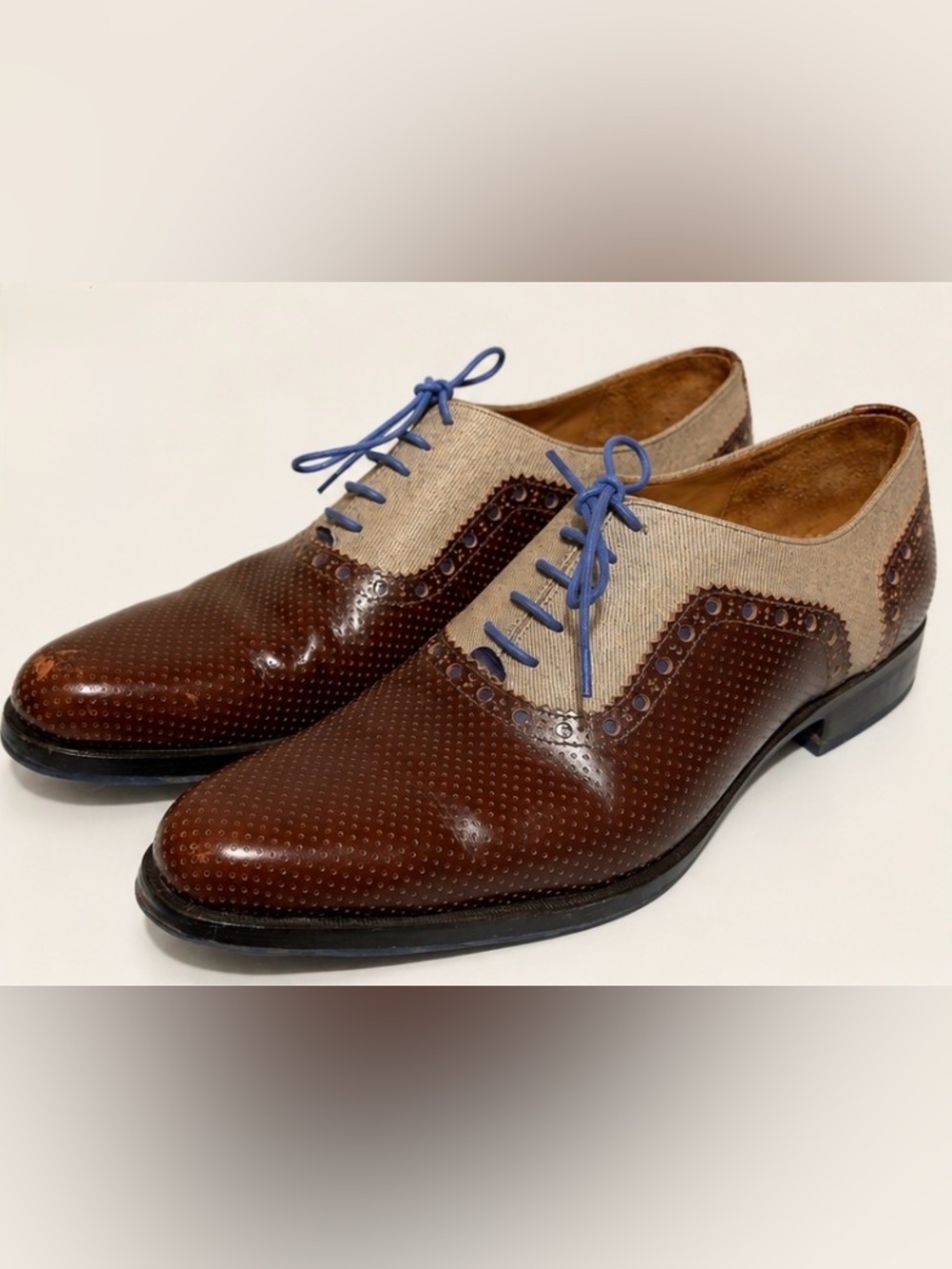 John Fluevog Twin Turbine 837 Granville Brown/Denim Brogue Oxfords – Men’s 11